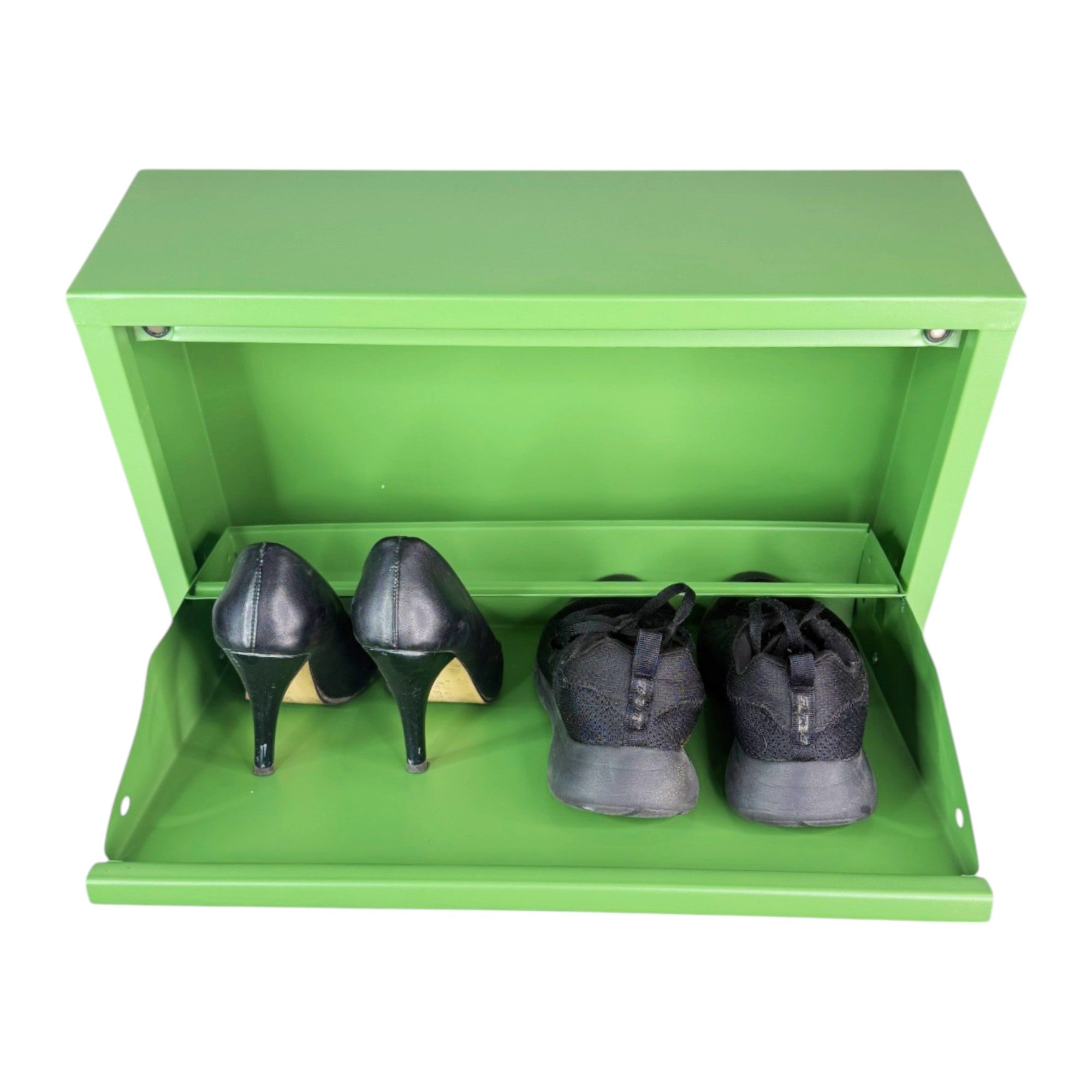 Slimline Metal Shoe Cabinet Green – Modern, Space-Saving Storage Solution