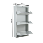 Slim Metal Shoe Cabinet Grey – Compact 3-Tier Shoe Rack for Space-Saving Storage