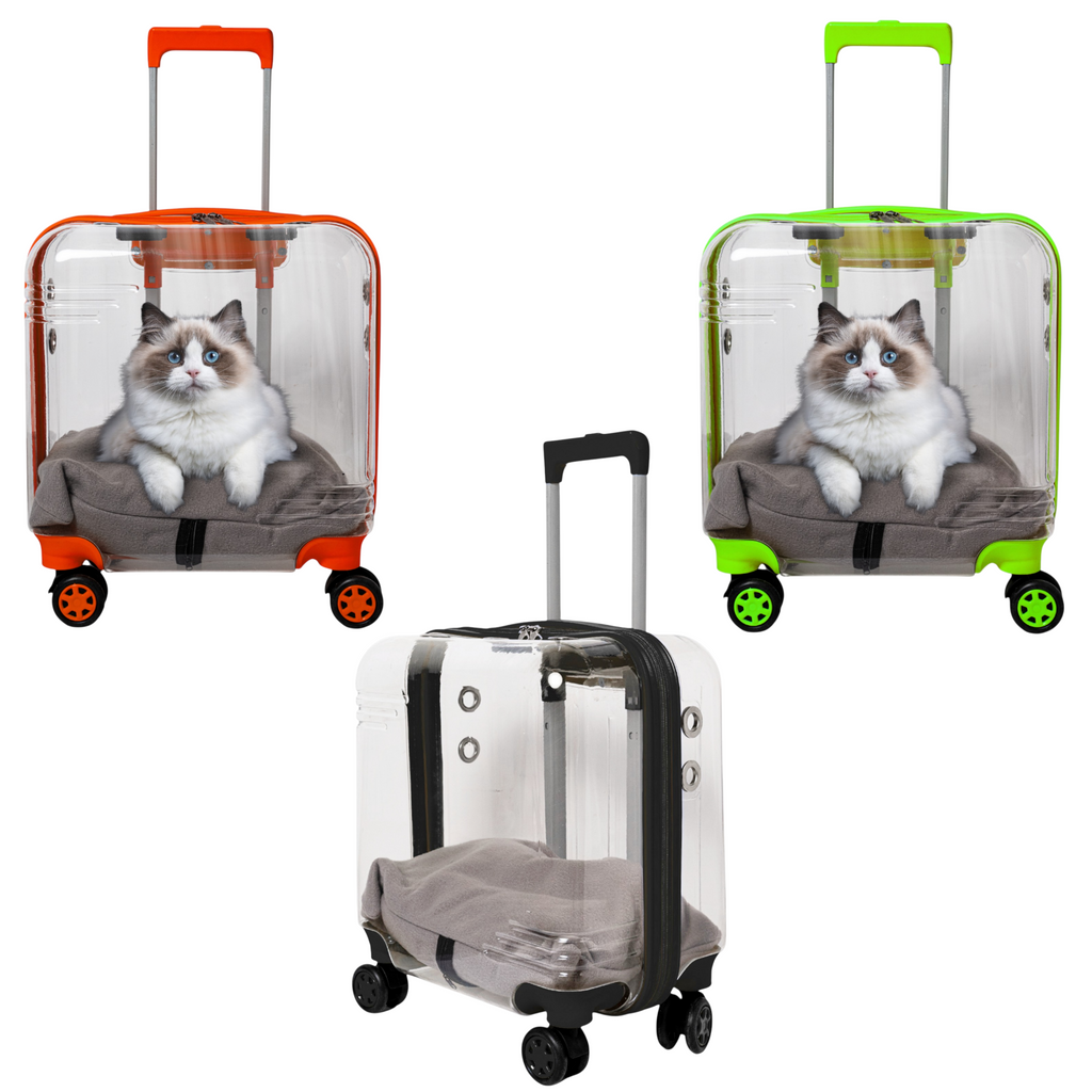 Pet Travel Luggage – Transparent Design with Smooth 360° Wheels for Dogs & Cats
