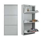 Slim Metal Shoe Cabinet Grey – Compact 3-Tier Shoe Rack for Space-Saving Storage