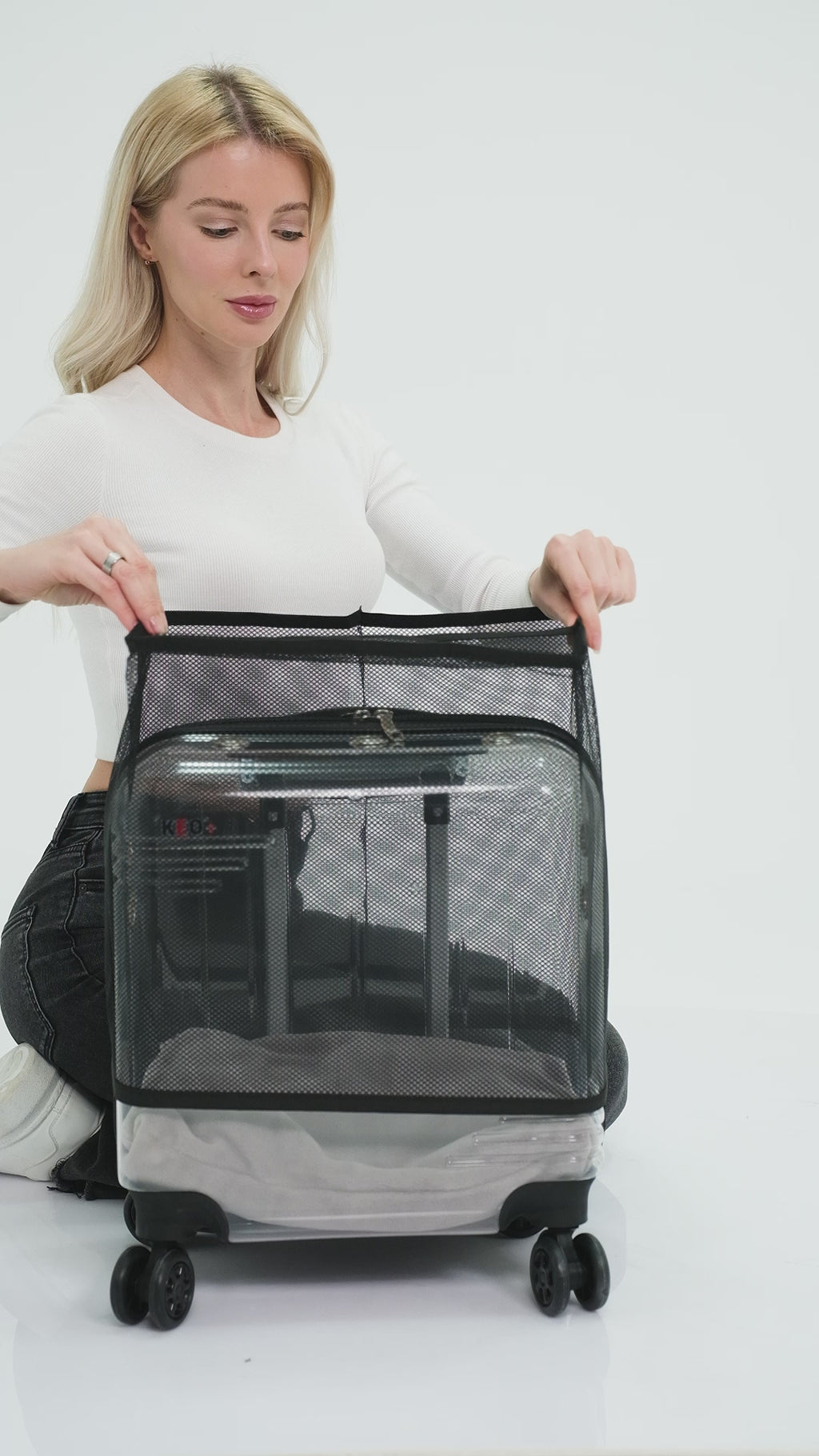 Pet Travel Luggage – Transparent Design with Smooth 360° Wheels for Dogs & Cats