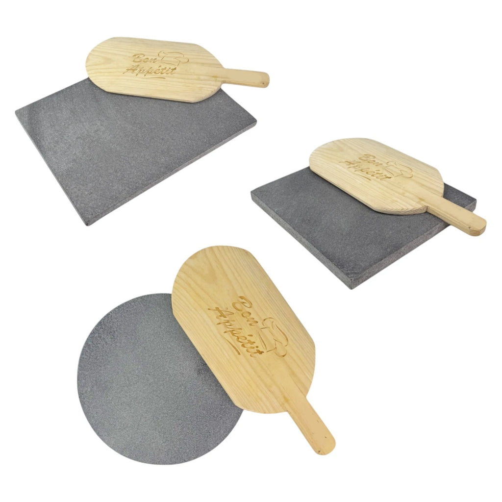 Pizza Baking Stone with Wooden Peel – Multi-Purpose Lava Stone for Oven & BBQ