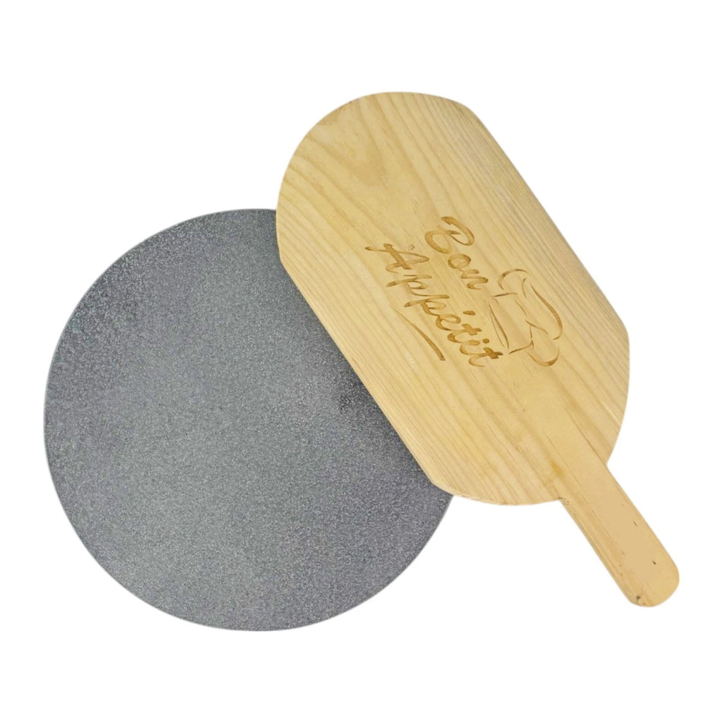 Pizza Baking Stone with Wooden Peel – Multi-Purpose Lava Stone for Oven & BBQ