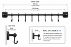 Kitchen Utensil Hanging Rail – 8 Hooks Wall Mounted 56cm No Drill Storage Rack for Kitchen & Bathroom