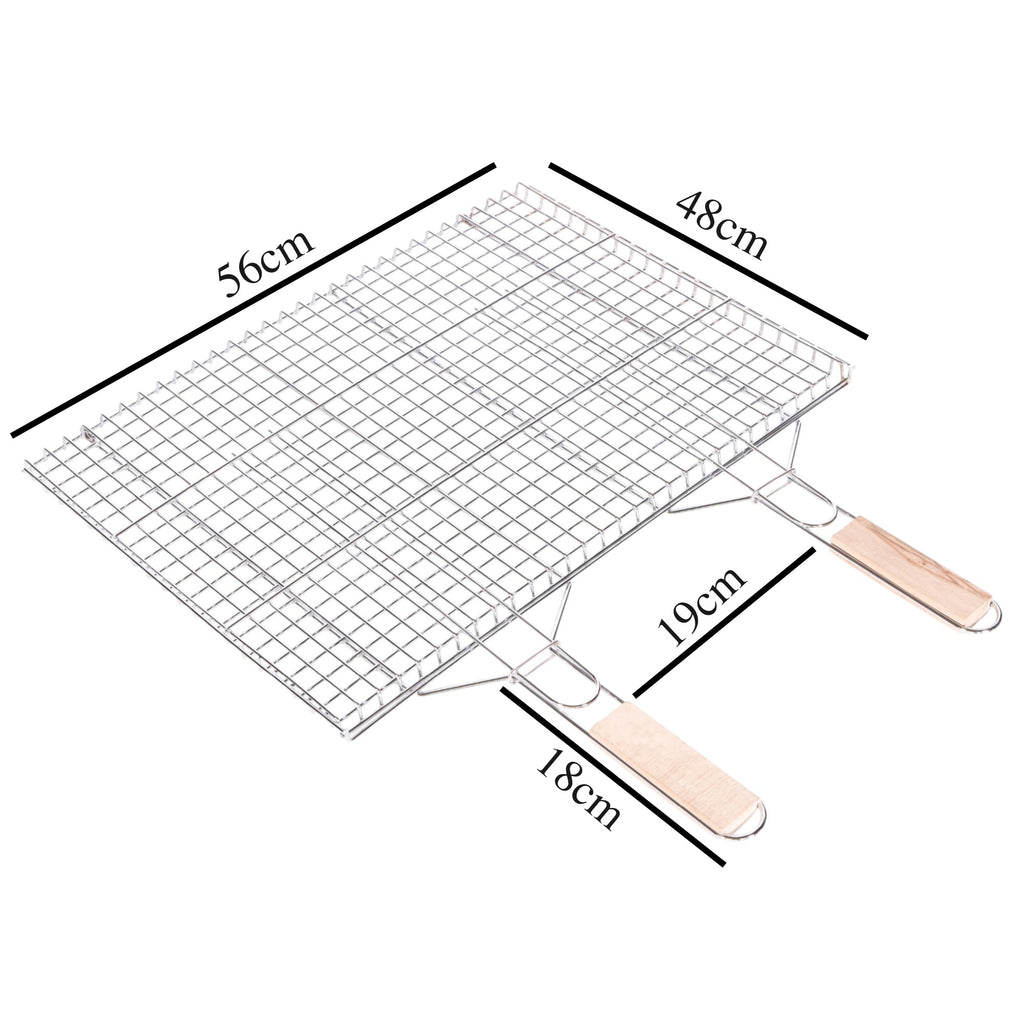 Extra-Large Foldable BBQ Basket – Stainless Steel Mesh with Dual Wooden Handles (46 × 56 cm)