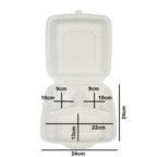 3 Compartment Large Takeaway Boxes. Square (24x24) Eco-Friendly Food Containers.