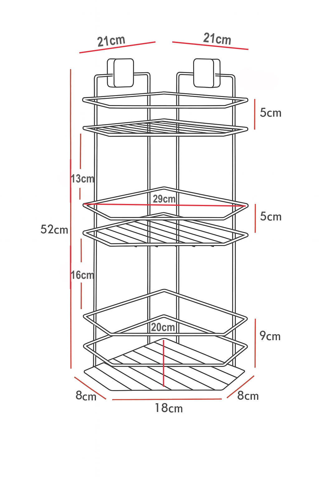 3-Tier Bathroom Corner Caddy – Black Metal Adhesive Shower Shelf, No Drilling Required