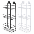 TheOwnas 3-tier rectangular shower caddy set in black and white rust-resistant metal with adhesive wall mounts.