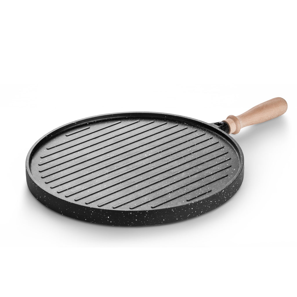 35cm Double-Sided Granite Griddle Pan | Non-Stick, Oven-Safe Grill Plate with Detachable Handle